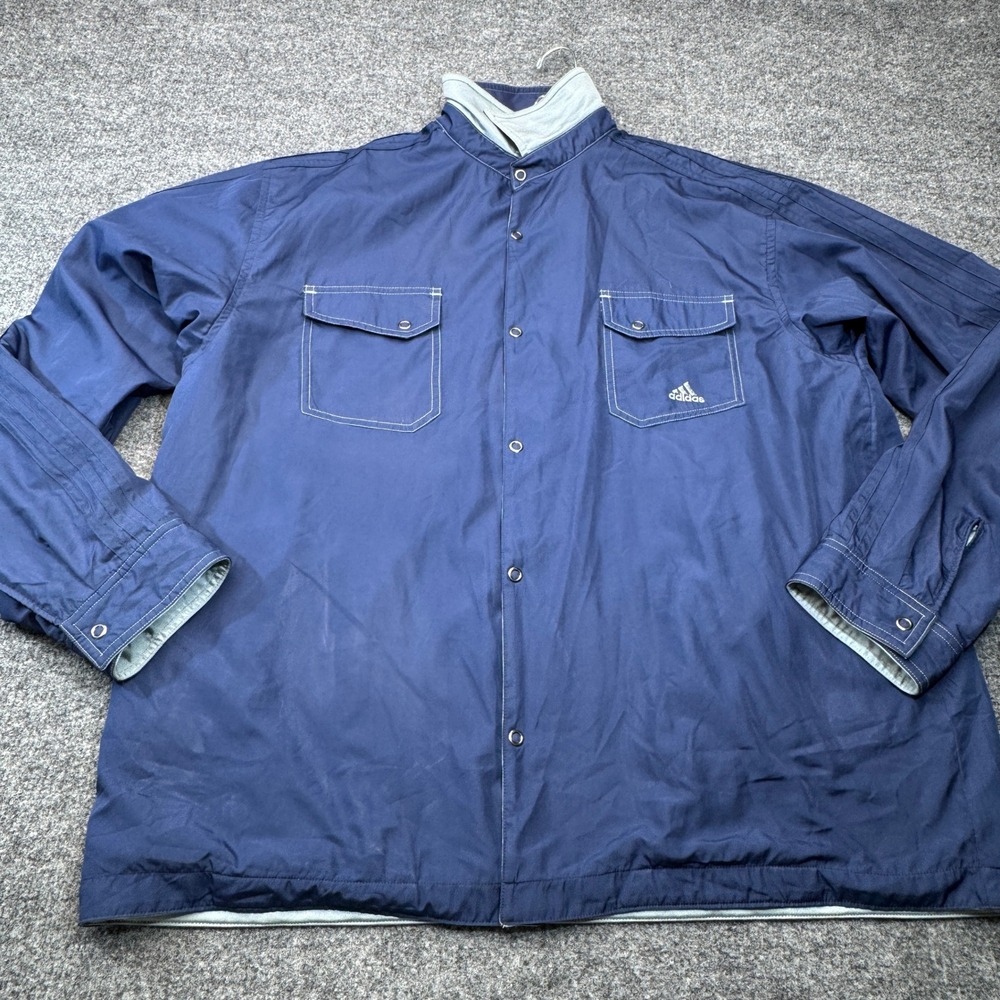 Vintage Adidas Reversible Coach Jacket Mens Large Gray Navy Snap Windbreaker 03